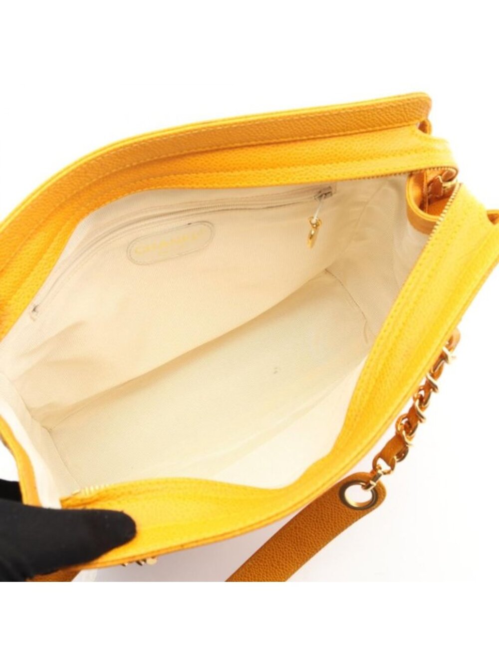 Chanel Tote Triple CC Logo Orange Caviar Leather Coco - Picture 3 of 10